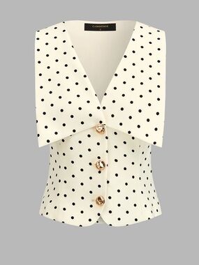 Commense Cream Polka Dot Folded Collar Button Vest